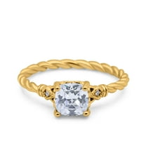 Yellow Tone, Simulated Cubic Zirconia Size-10 Art Deco Cushion Three Stone Wedding Bridal Ring 925 Sterling Silver