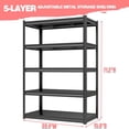 thumbnail image 2 of Black 5 Tier Heavy Duty Shelving, 72"H Garage Shelf, 40"W Adjustable Layer Shelves, 16"D 3000LBS Steel Rack, Modern Bookcase Shelves for Living Room Balcony Garage & Factory Storage, 2 of 7