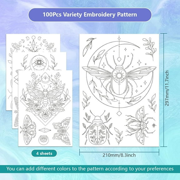 4 Sheets Dragonfly and Bee Insects Water Soluble Stabilizer Hand Embroidery Stick and Stitch for Sewing Embroidery Adhesive Hand Sewing Stabilizers Non-Woven Fabrics 11.7x8.3inch