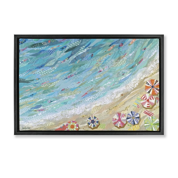 Stupell Industries Collaged Aerial Beach View Coastal Painting Black Floater Framed Canvas Art Print Wall Art, 25 x 17
