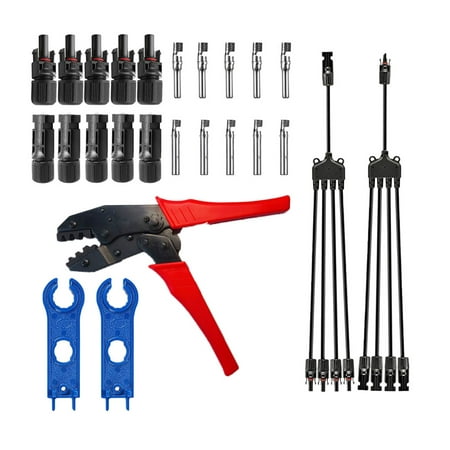

5 Pairs Male/Female Solar Panel Cable Connectors with Crimping Pliers 1 To 4 Branch Y Type Branch Connector Spanner Assembly Tool for Pv System Ip67 Waterproof Diy Cable Accessories Tool