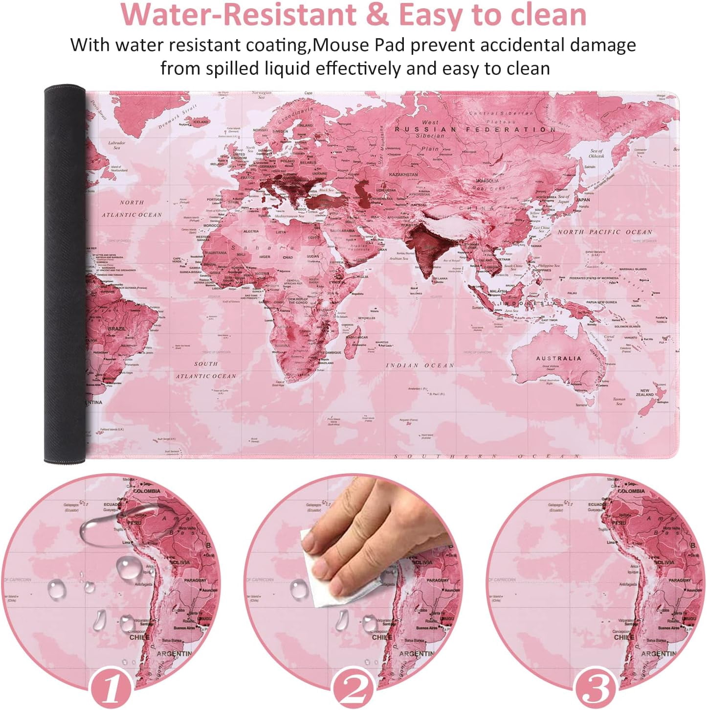 Extended Gaming Mouse Pad (35.4x15.7 in), Large 3mm Non-Slip Rubber Base Mousepad with Stitched Edges, Waterproof Keyboard Mouse Mat Desk Pad for Work, Game, Office, Home - Pink World