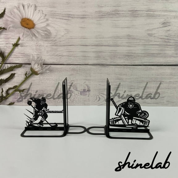 Shinelab Ice Hockey Metal Bookend Ice Hockey Player Bookend Gift, Sports Decor for Table & Bookshelf 5378