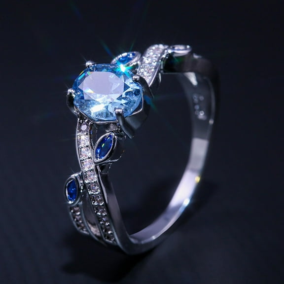 under $10 Cotonie Ladies Oval Blue Zircon Diamond Rings Cross Cut out Wedding Rings Perfect Gift