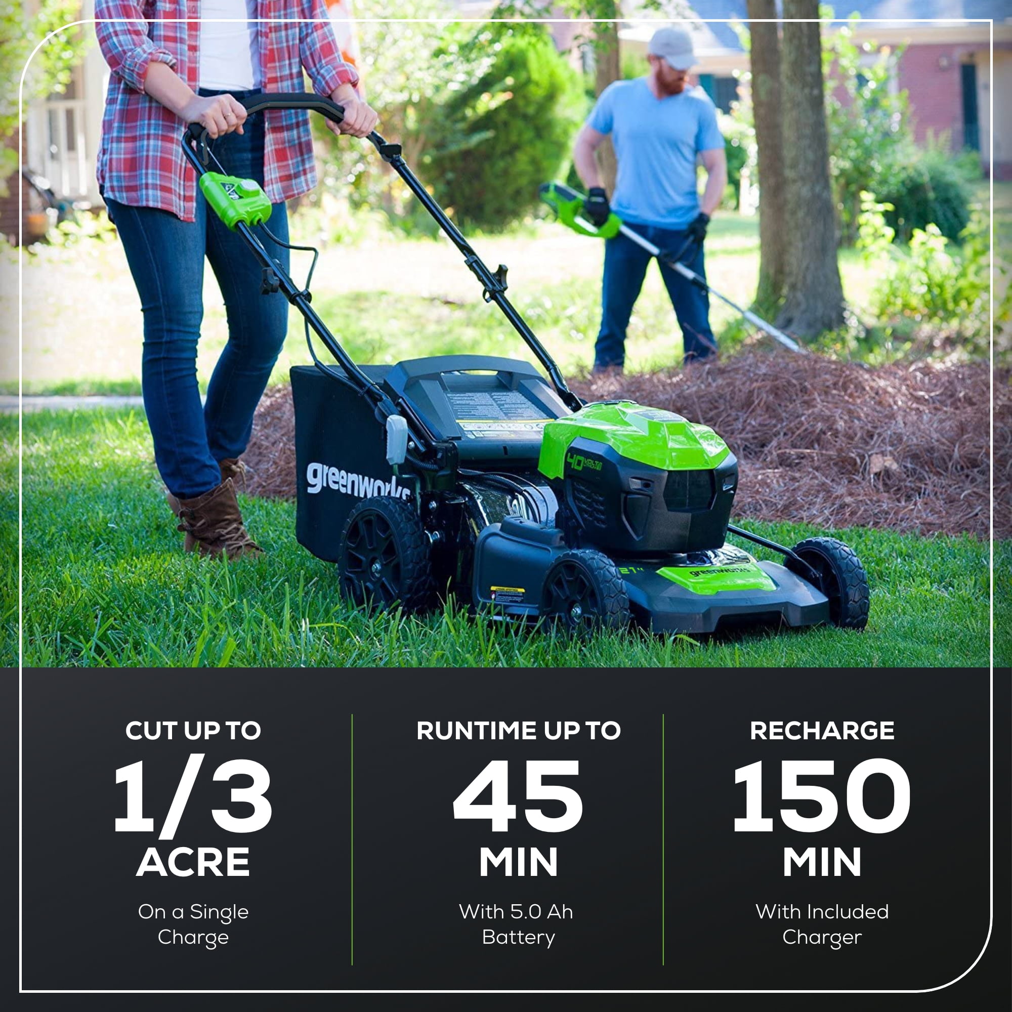 Greenworks 40V 21" Brushless Walk Behind Push Lawn Mower with 5Ah Battery and Charger 2515502
