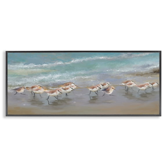 Stupell Industries Coastal Sandpiper Flock Shoreline Splashing Black Framed Giclee Art, 30 x 13, by Rick Novak