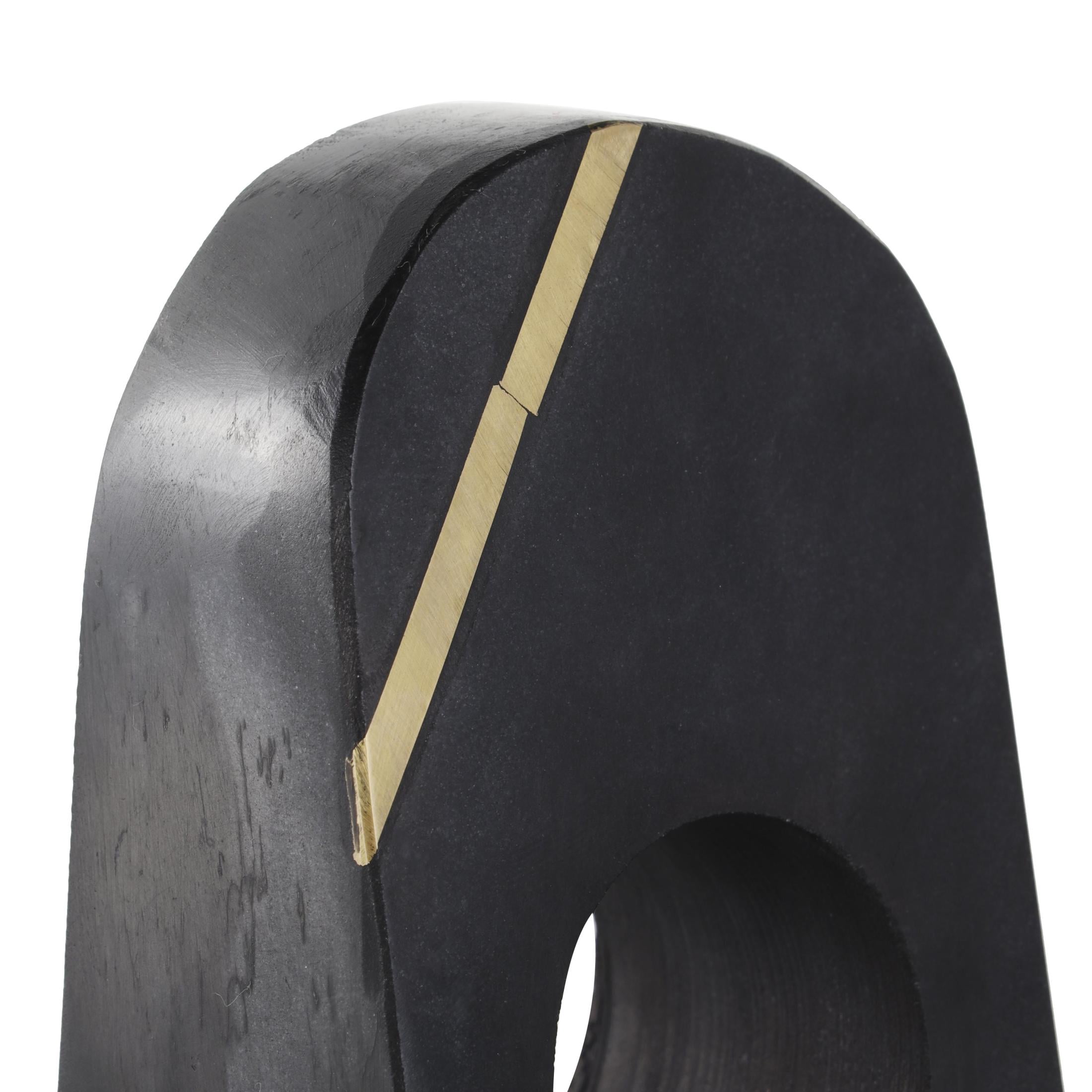 DecMode 3" Curved Pyramid Geometric Black Marble Bookends with Diagonal Gold Stripes (Set of 2)