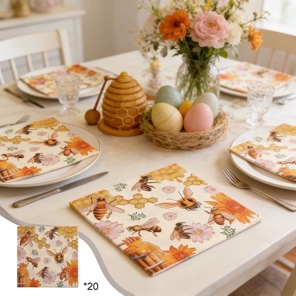 FEOLGEHLY Easter Decorations, Easter-themed Napkins And Spring Apis Patterns Paper Napkins Holiday Party Decorative Napkins 20 Pieces Per Pack for Easter Gifts