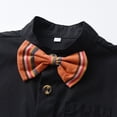thumbnail image 5 of Tisuna Toddler Boys Casual Outfit Set Solid Color Short Sleeve Button Down T Shirt Tops And Suspenders Striped Print Shorts Set Breathable Soft Infant Kids Gentleman Outfits Black, 5 of 8