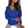 thumbnail image 1 of Suéter de Larga con Cuello en V para Mujer, Suéter Informal Holgado de Punto Grueso, Suéter de Otoño, Camisetas para Mujer Azul L, 1 of 7