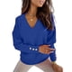 thumbnail image 1 of Suéter de Larga con Cuello en V para Mujer, Suéter Informal Holgado de Punto Grueso, Suéter de Otoño, Camisetas para Mujer Azul L, 1 of 7