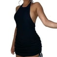 thumbnail image 1 of (Negro S) Mini vestido corto de cadera de cintura alta sin espalda con tiras y cuello halter sexy de color sólido, 1 of 8