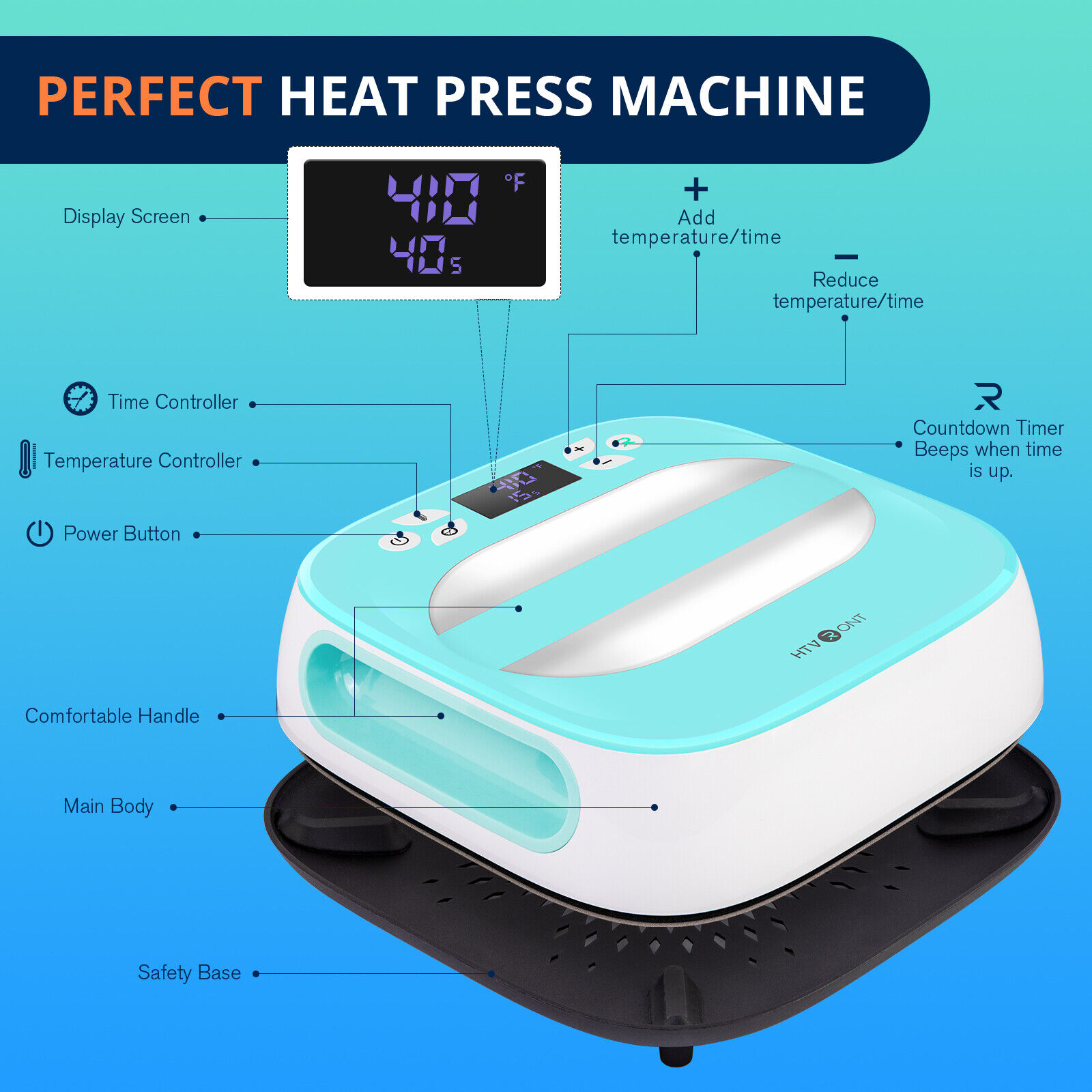 HTVRONT Mint Green Heat Press Machine for T-Shirts, Portable Heat Press 10"X10", Iron Press for Sublimation and HTV Vinyl