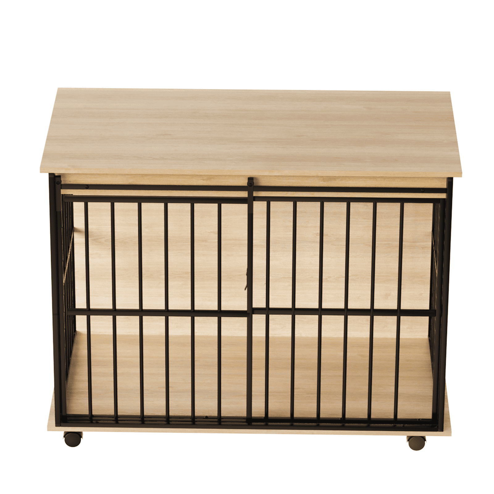 ZephyPaws 44in Dog Crate Furniture,Wooden Dog Kennel Indoor with Double Doors, Dog Cage with Wheels,Dog House Side End Table for Large Dogs up to 85 lb,Natural Black