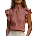 thumbnail image 2 of Harpily Womens Tops Casual V Neck Sleeveless Ruffle Soft Breathable Relaxed Silhouette Daily Vacation Work Blouse Tops, 2 of 4