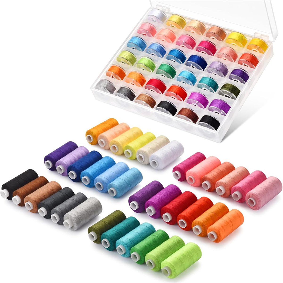 TOP! 72pcs Sewing Thread Kit, 36 Colors Machine Threads, Prewound Bobbins Threads 400 Yards Per Spools
