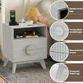 thumbnail image 5 of GarveeHome Fluted Night Stand Set of 1, Wood Tall Nightstands with Charging Station, End Table with 2 Drawers, Oak, 5 of 8