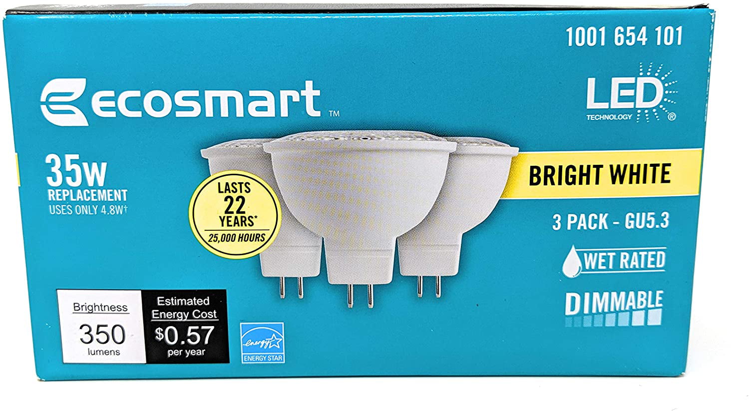 3-Pack LED 35w Replacement Bright White GU5.3 Dimmable LED Bulbs EcoSmart 