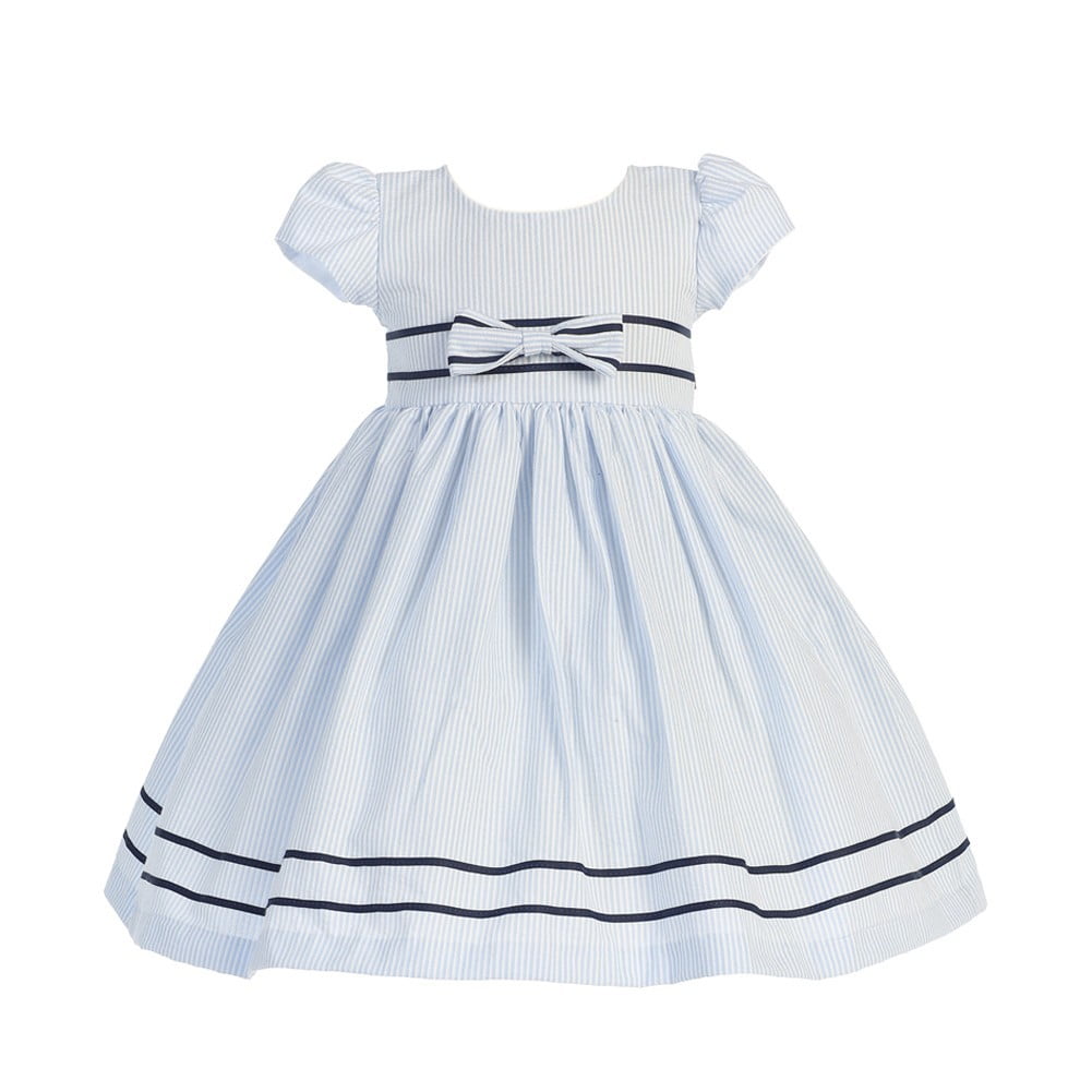 Sophias Style Light Blue Stripe Short Sleeve Seersucker Easter Dress