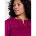 thumbnail image 4 of Terra & Sky Women's Plus Smocked Top with Tie Elbow Length Puff Sleeves, Sizes 0X-5X, 4 of 5