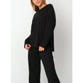 thumbnail image 3 of Women’s Two Piece Pajama Set Long Sleeve Off Shoulder Knit Tops and Wide Leg Pants Set Loungewear, 3 of 4