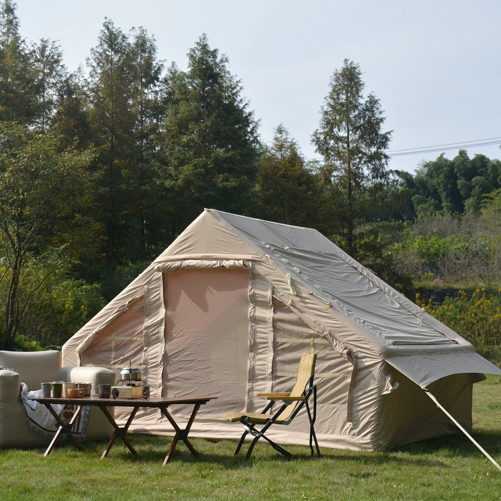 Inflatable Camping Tent, Glamping Tent 4-6 Persons Waterproof Windproof Outdoor Self-Supporting Blow up Tent Air Tent Portable House