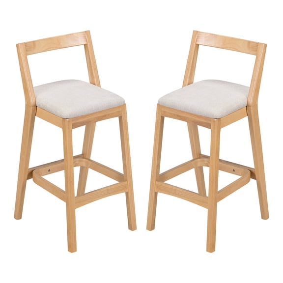 Dining Chairs Jasper Indoor Rubberwood Barstool, Natural Finished and Beige Upholstery, Set of 2,Fabric Dining Chairs