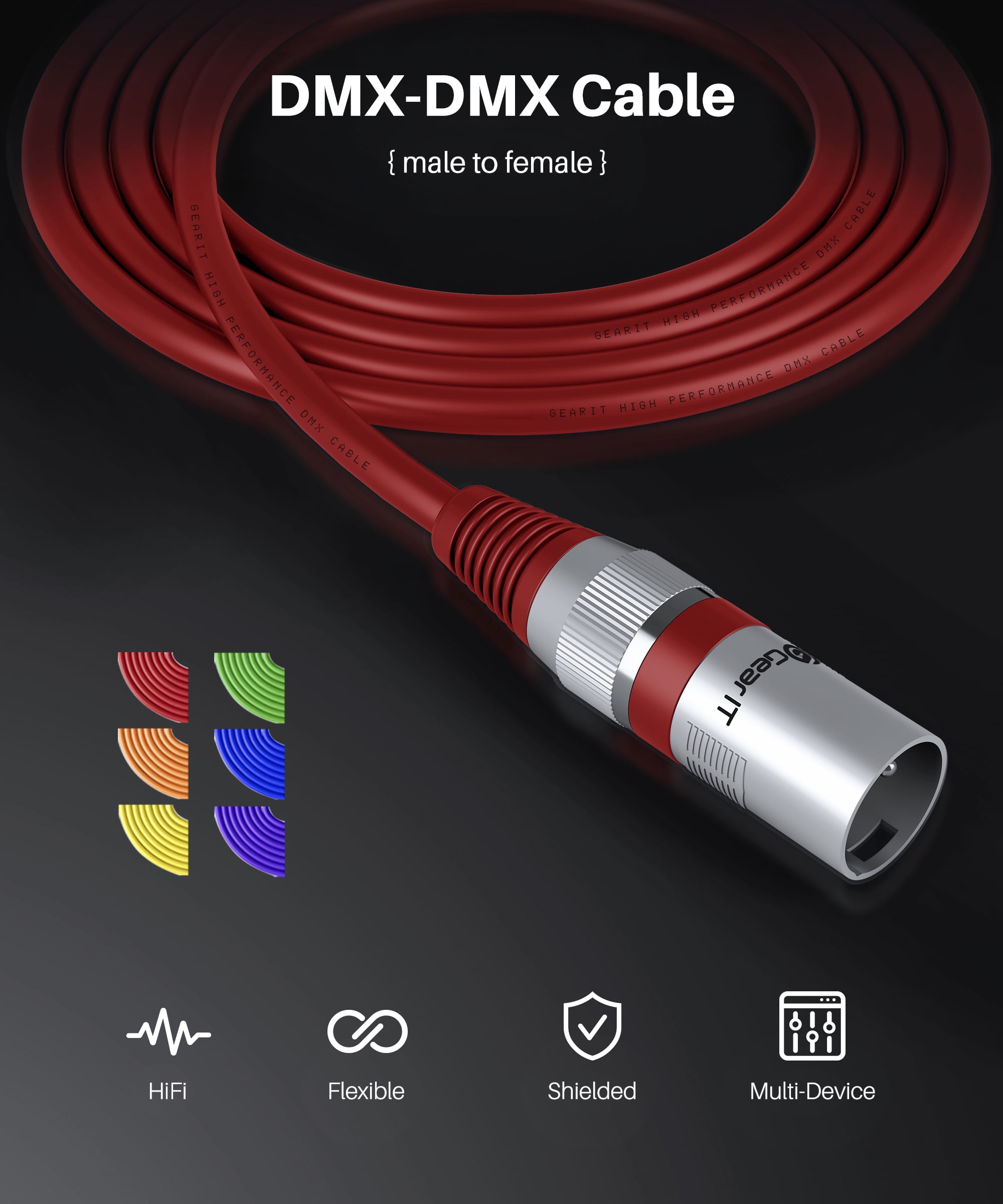 GearIT DMX to DMX Stage Lighting Cable (50 Feet, 6-Pack) DMX Male to Female (XLR Compatible) 3-Pin Balanced Shielded for DJ LED Moving Head Par Light, Mic Mixer, Recording Studio, Podcast - 50ft