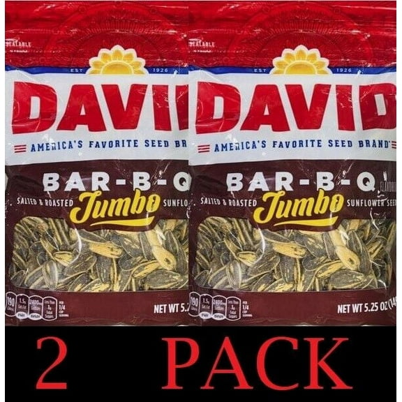2x DAVID Barbecue Roasted and Salted BAR-B-Q Jumbo Sunflower Seeds 5.25oz 2 PACK