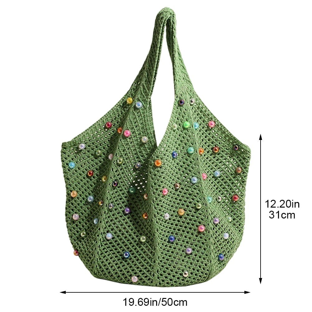 Jiibva Crochet Beach Bags Woven Travel Tote Boho Shoulder Bag Hollow Knitting Handbag Mesh Shoulder Bag Women Knitted Handbags for Holiday, Daily Work