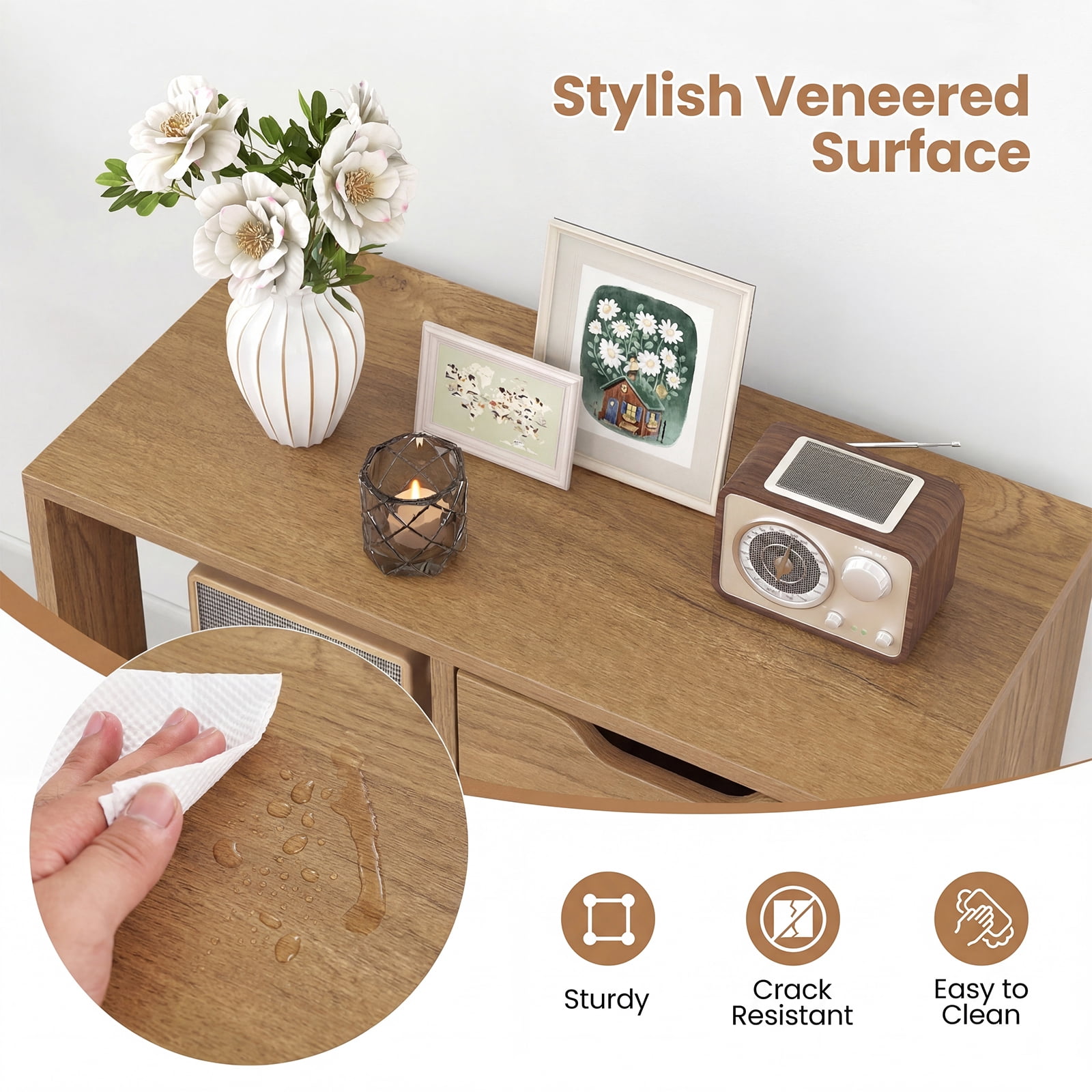 Goplus 2 PCS Bookshelf with Drawer, Freestanding Storage & Display Shelf for Living Room Natural