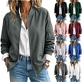thumbnail image 7 of Bomber Jacket for Women Lightweight Casual Zip Up Long Sleeve Ribbed Cuff Fall Outerwear Coat with Pockets, Blue XL, 7 of 7