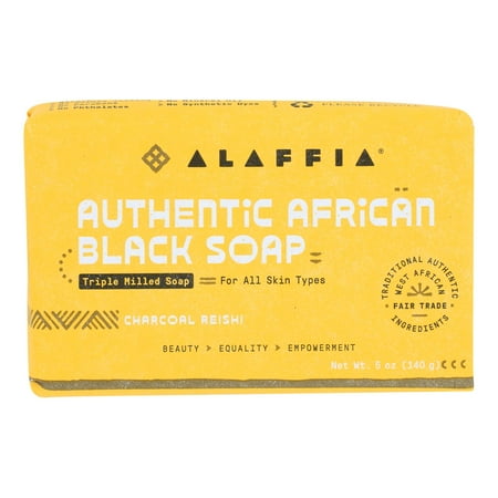 Alaffia Authentic African Black Bar Soap Triple Milled Charcoal Reishi