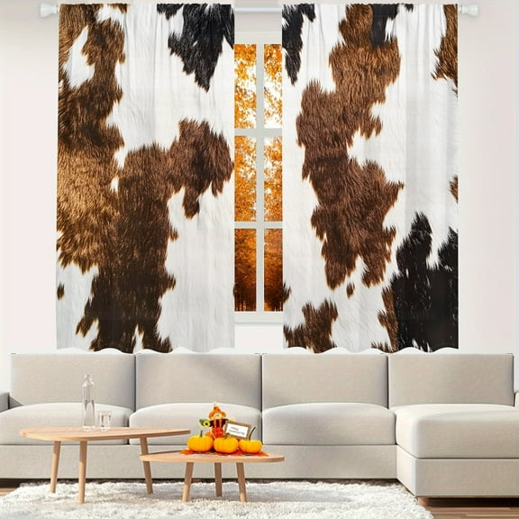 WNOOHIY Realistic Cow Cowhide Effect Pattern Light-filtering Curtains for Young People Bedroom Living Room,Set of 2 Panels