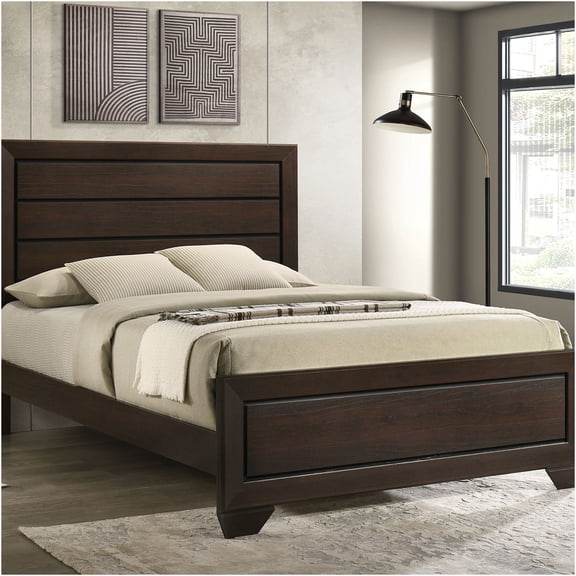 JERFIT Queen Size Panel Bed Frame, Dark Brown Engineered Wood Platform Bed with Upholstered Headboard and Footboard, No Box Spring Needed, Modern Bedroom Furniture