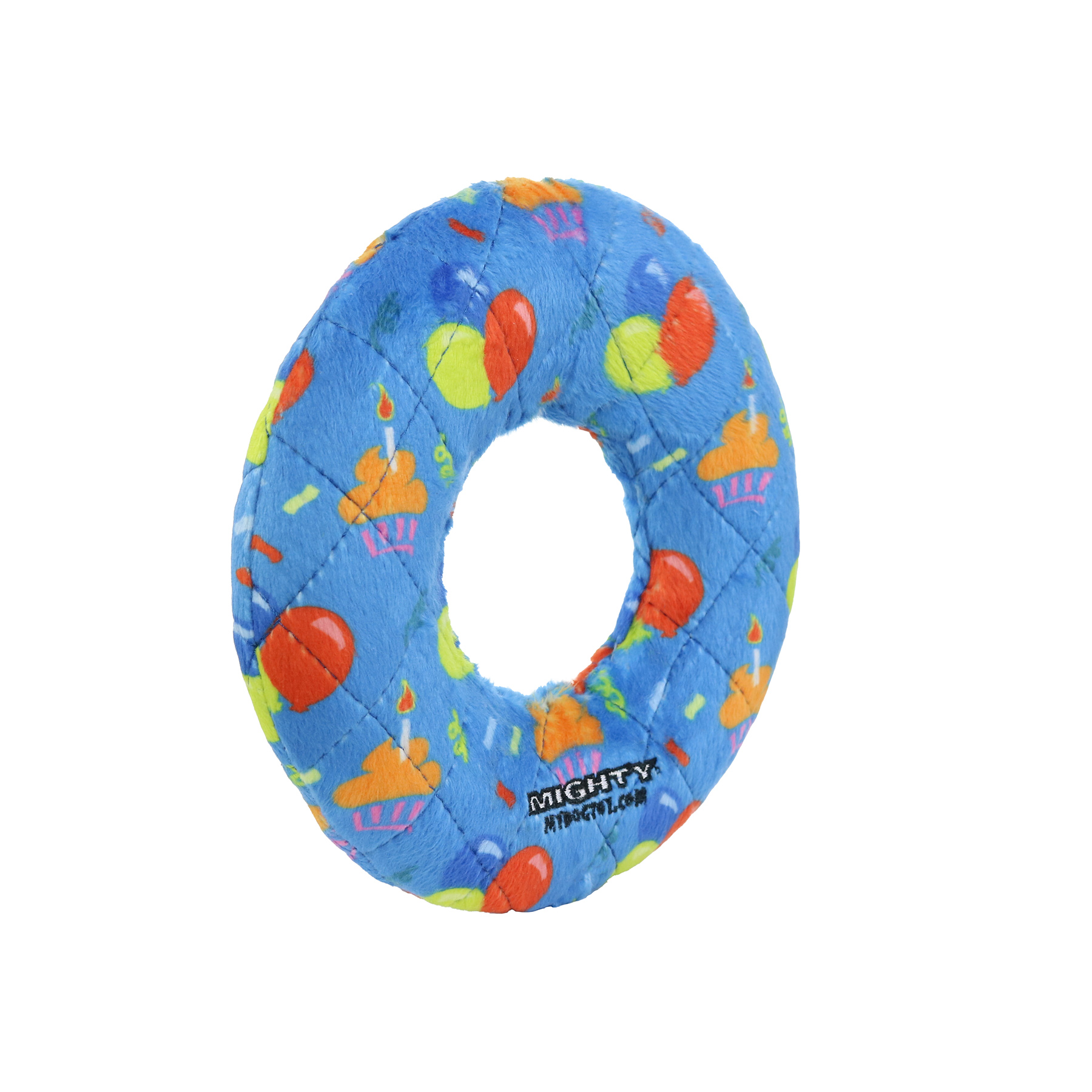 Mighty No Stuff Medium Ring Dog Toy, Celebration , Squeaky Plastic Core