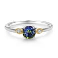 thumbnail image 2 of Gem Stone King 925 Sterling Silver and 10K Yellow Gold Blue Mystic Topaz and White Lab Grown Diamond 3 Stone Engagement Ring for Women (0.53 Cttw, Round Gemstone November Birthstone, Size 7), 2 of 4