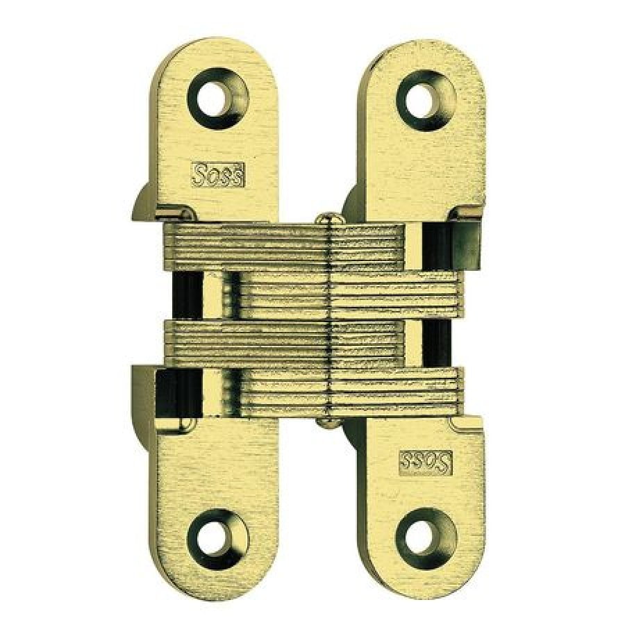 SET OF/PAIR OF satin brass SOSS invisible hinges 1" W x 4 5/8" H ITEM # 216BUS4 SET OF/PAIR OF satin brass SOSS invisible hinges 1" W x 4 5/8" H ITEM # 216BUS4