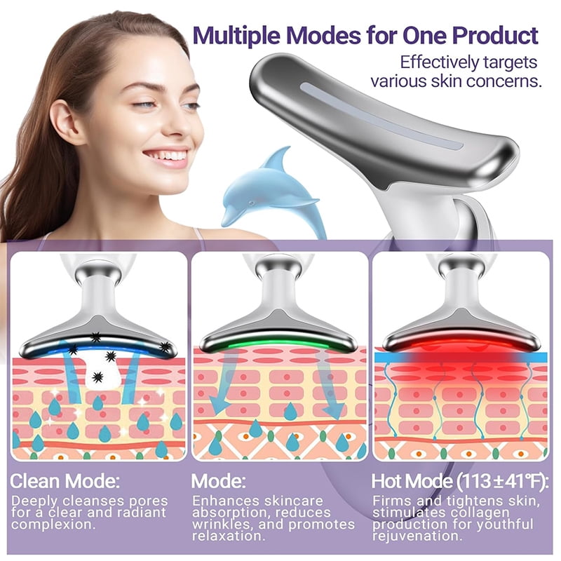 Red Light Therapy Massager for Face and Neck, 7-Color LED Neck & Face Rejuvenator, Multifunctional Facial Skincare Tools with Vibration