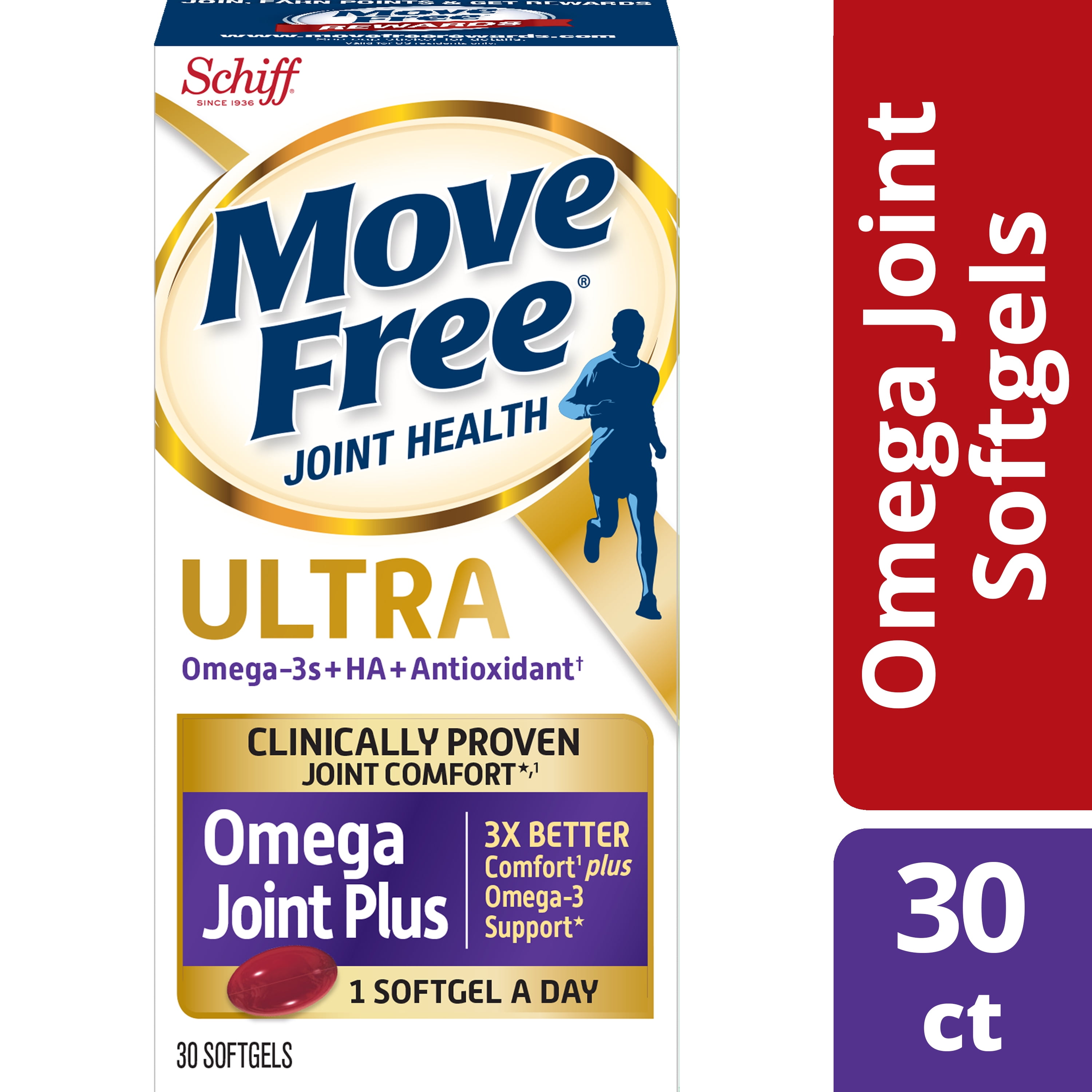 Move Free Ultra Omega, 30 softgels - Joint Health Supplement with Omega-3 Krill Oil and Hyaluronic Acid