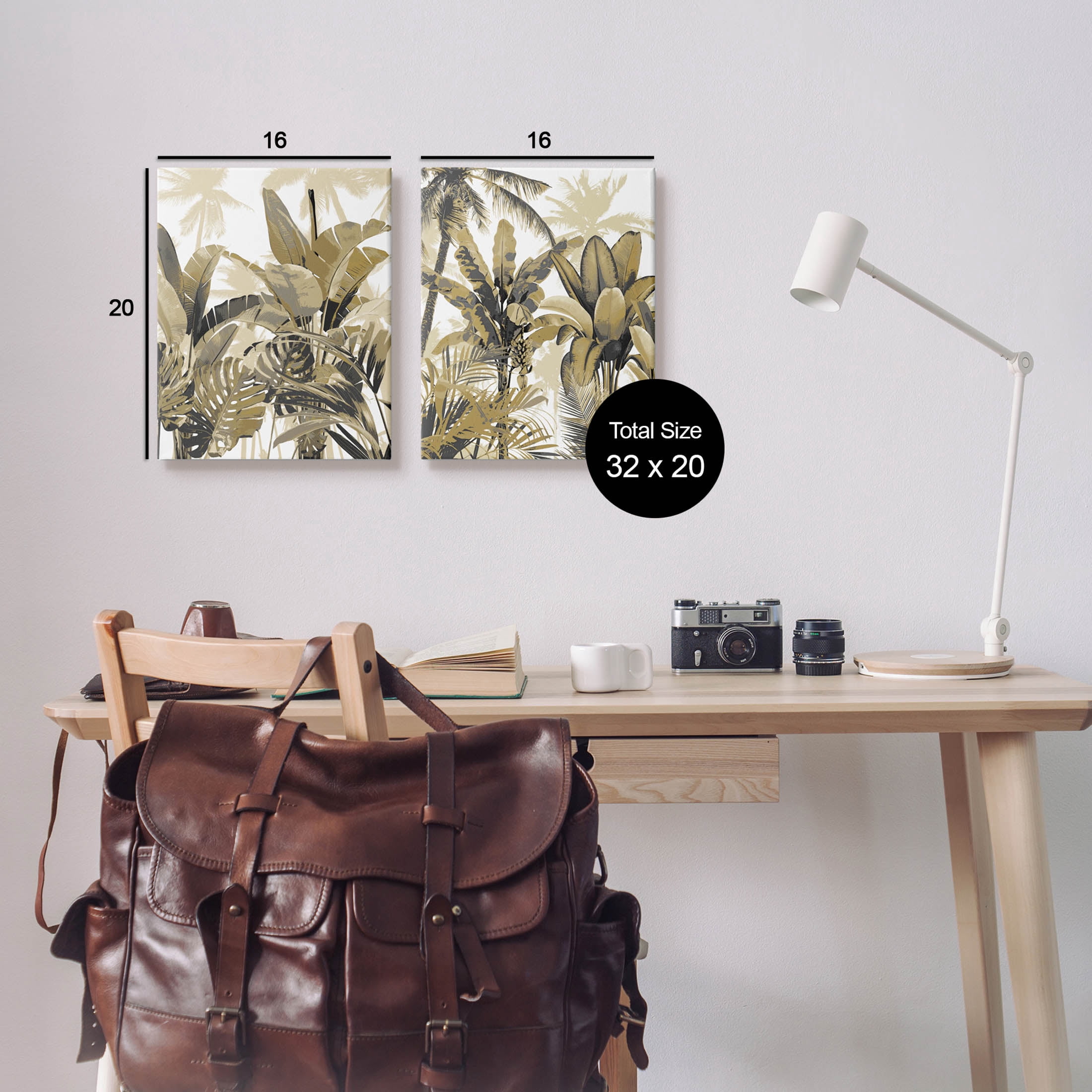 Tropical Jungle Plants Vegetation Botanical & Floral Graphic Art Gallery Wrapped Canvas Print Wall Art, Set of 2