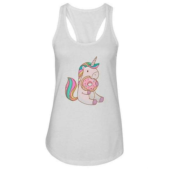 Cute Unicorn Eating Donuts Tank Women -Image by Shutterstock, Female Medium