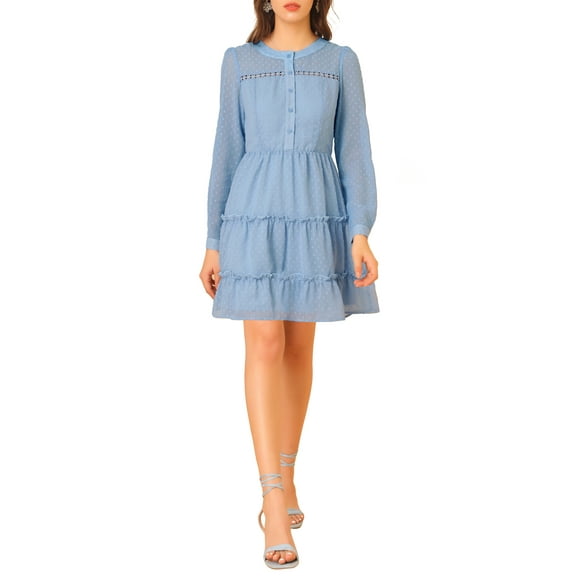 Allegra K Women's Swiss Dots Elastic Waist Gathering Flowy Tiered Chiffon Dress