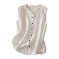 thumbnail image 2 of Garbnen Linen Tank Top Women Crew Neck Sleeveless Button Tank Top Flowy Summer Beach Vacation Women Tunic Top, 2 of 4