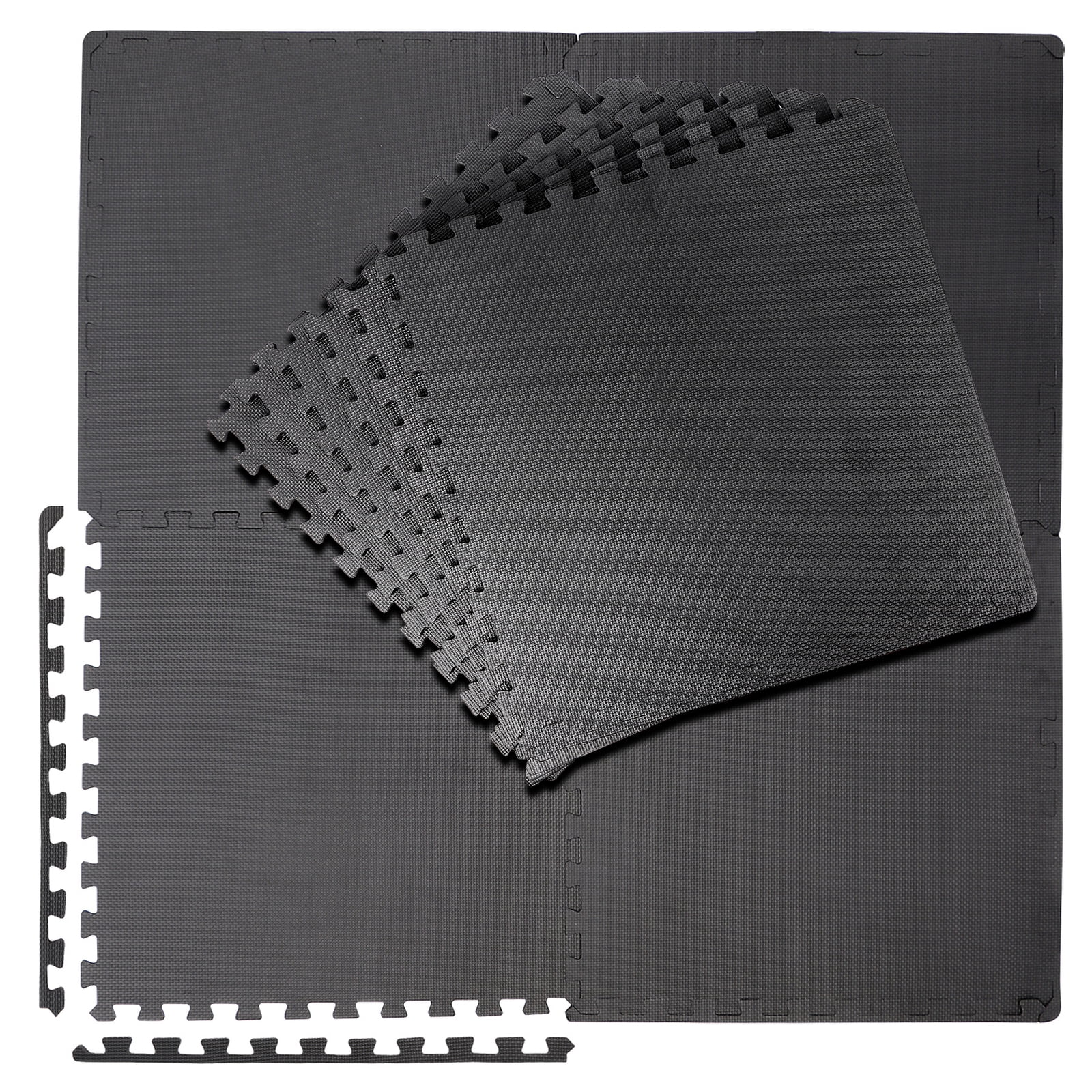 Interlocking EVA Foam Floor Mats 24"x24", 6-Piece Set, Shock-Absorbing, Non-Slip, Waterproof Exercise Tiles for Home Gym, Workout, Martial Arts & Playroom, Lightweight 4 Sq. Ft per Tile – Black