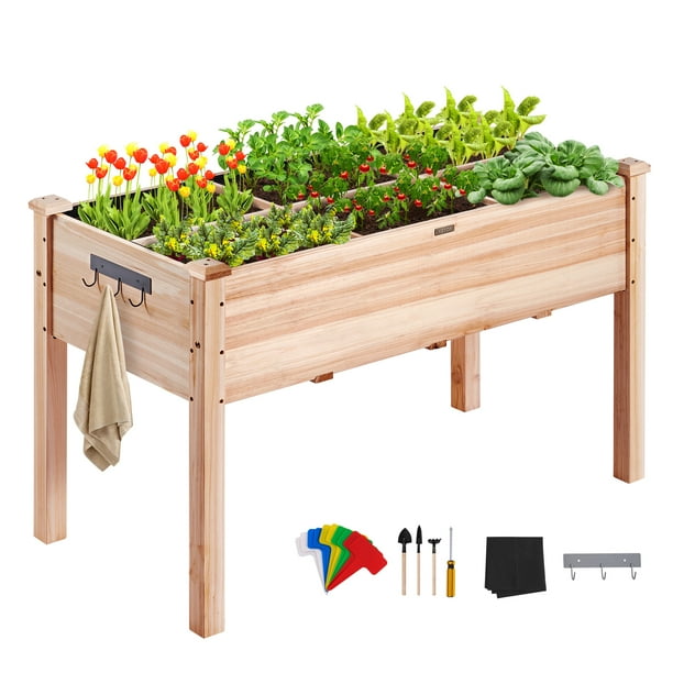 BENTISM Wooden Raised Garden Bed,47.2x22.8x30" High End Natural Fir Wood Planter Box with Sturdy