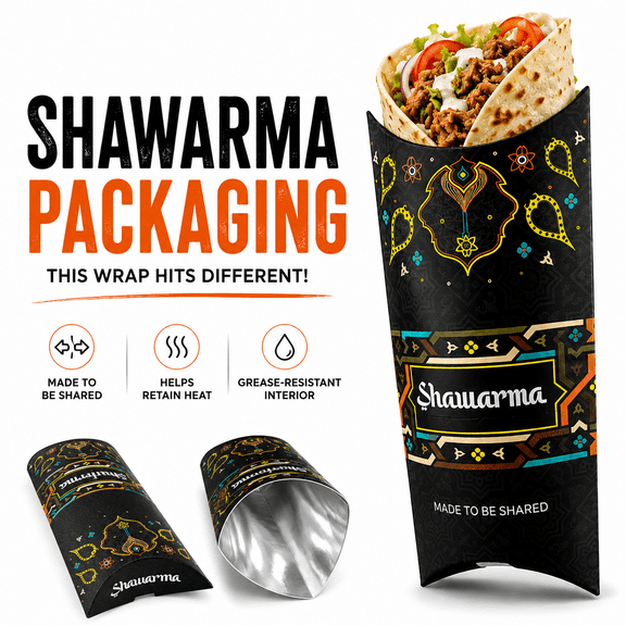 VIRAPAK Shawarma Wrap Food Containers, Cardboard Takeout Packaging, 50 Count