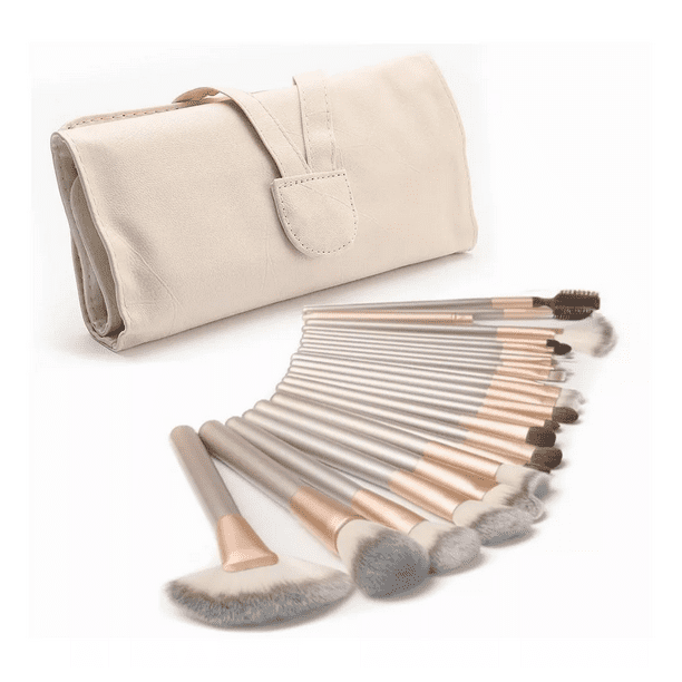 Juego De 24 Brochas Pincel De Maquillaje Profesional + Bolsa, Color Blanquecino