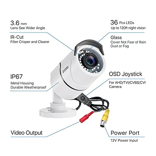 Cámara de Seguridad ZOSI 2.0MP 1080p 4-en-1 TVI/CVI/AHD/CVBS Bullet