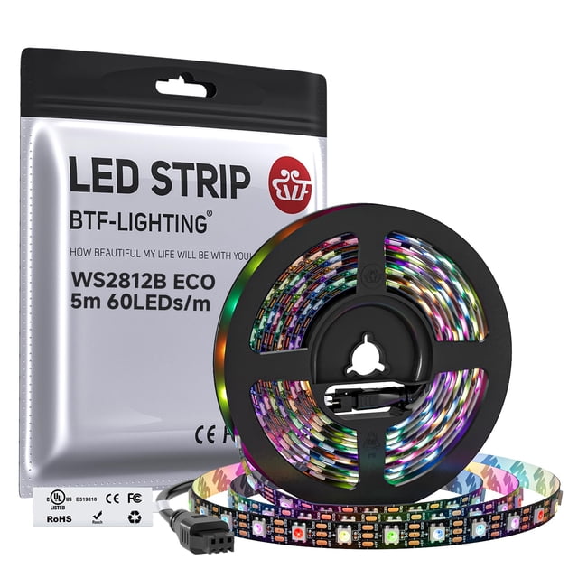 BTF-LIGHTING UL Listed WS2812B IC ECO LED Strip Individually Addressable RGB 5050SMD Alloy Wire 5M